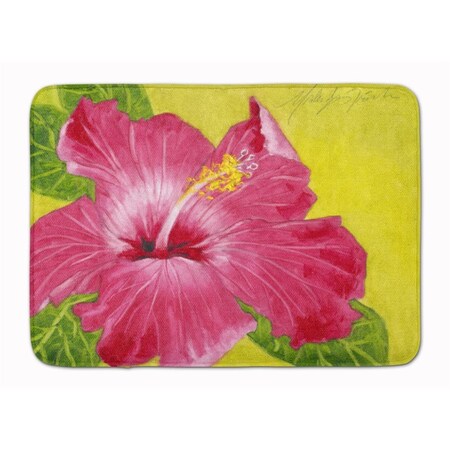 Jensendistributionservices Hot Pink Hibiscus by Malenda Trick Machine Washable Memory Foam Mat MI2550680